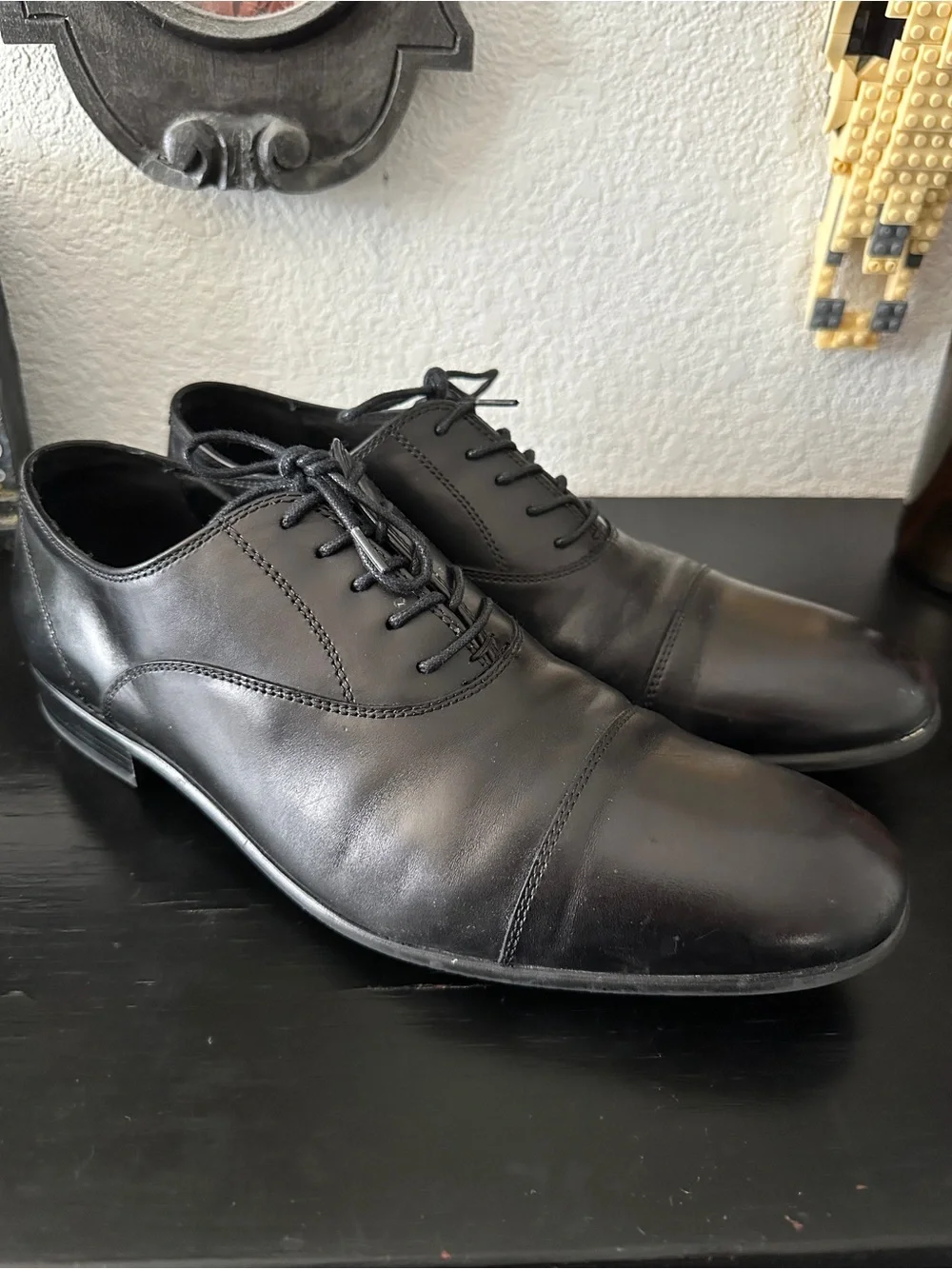 Aldo Mens Classic Black Leather Cap-Toe Oxford Shoes Sz 11